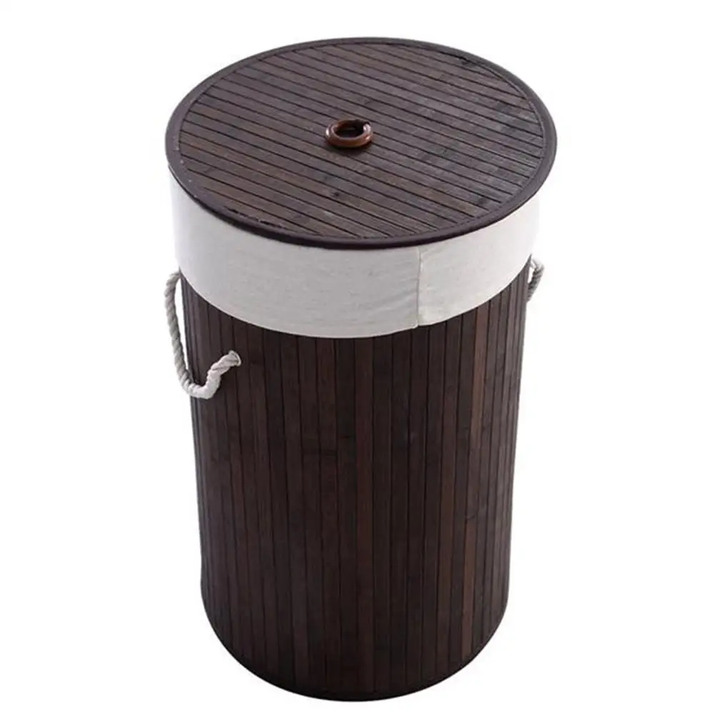 

Barrel Type Bamboo Folding Basket With Cover Laundry Storage Organizer Dirty Clothes Basket Put Clothes Storage Basket Clothing