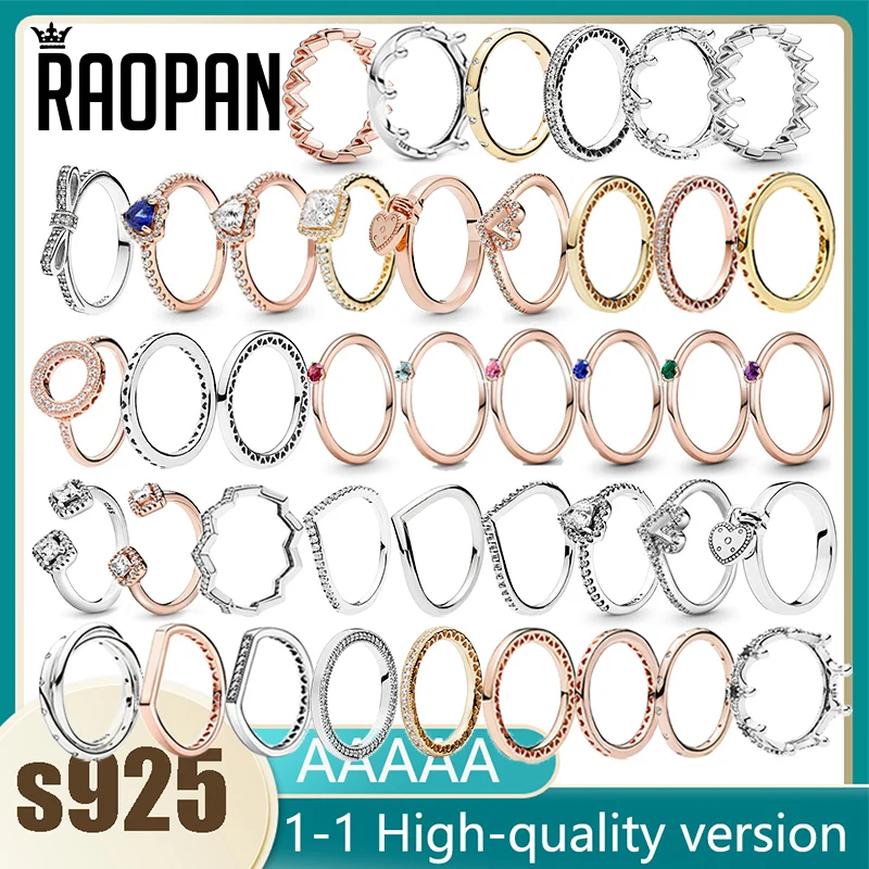 

Raopan crown geometric diamond opening stacking elegant retro 925 silver to send girlfriend gifts authentic