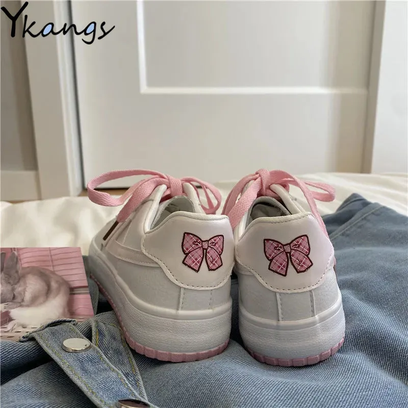 

Женские низкие кроссовки в Корейском стиле, универсальные белые туфли на шнуровке, на плоской вулканизированной подошве, 2021