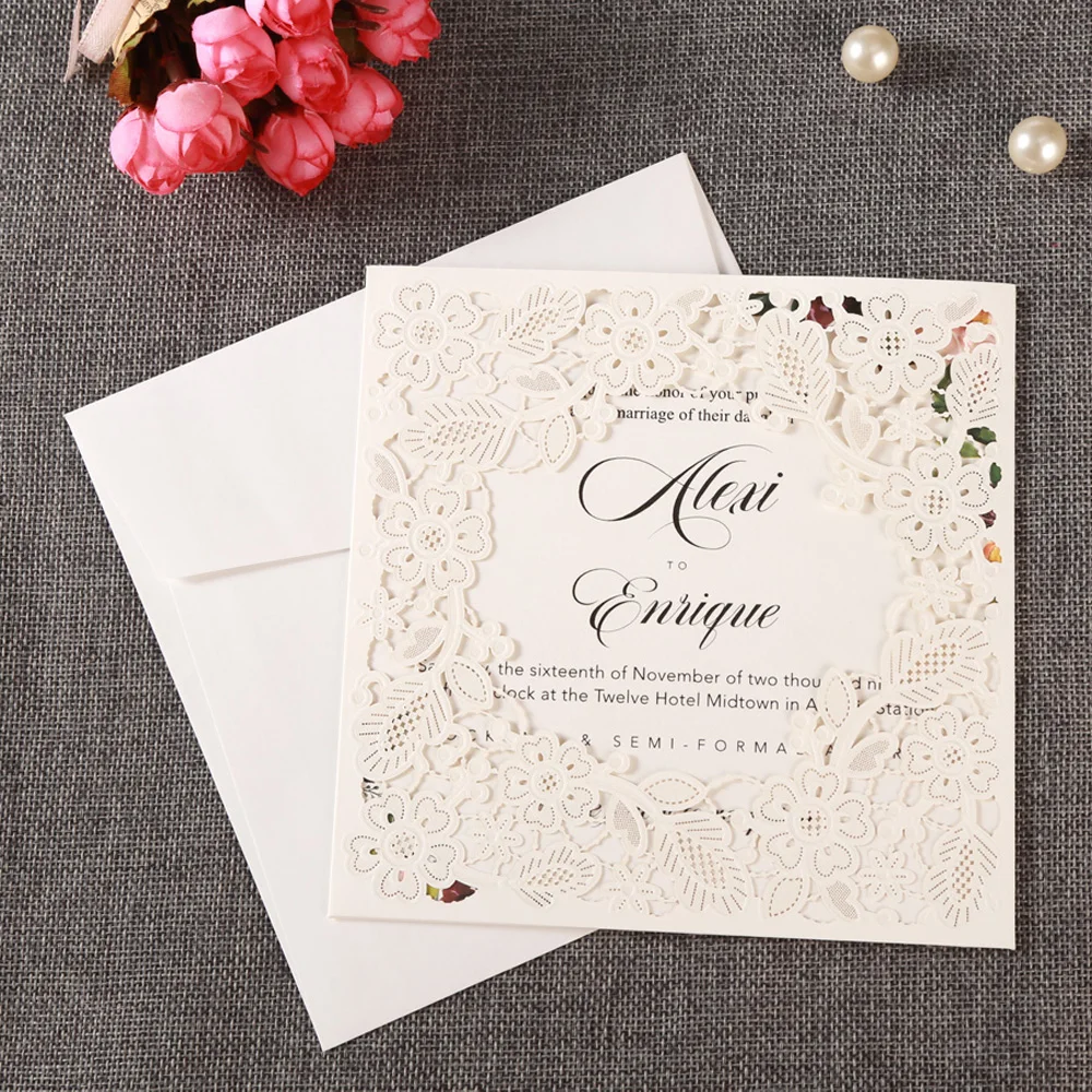 20pcs WISHMADE Laser Cut Wedding Invitations Cards with Elegant Hollow Flowers for Engagement Birthday Party CW5197 | Дом и сад