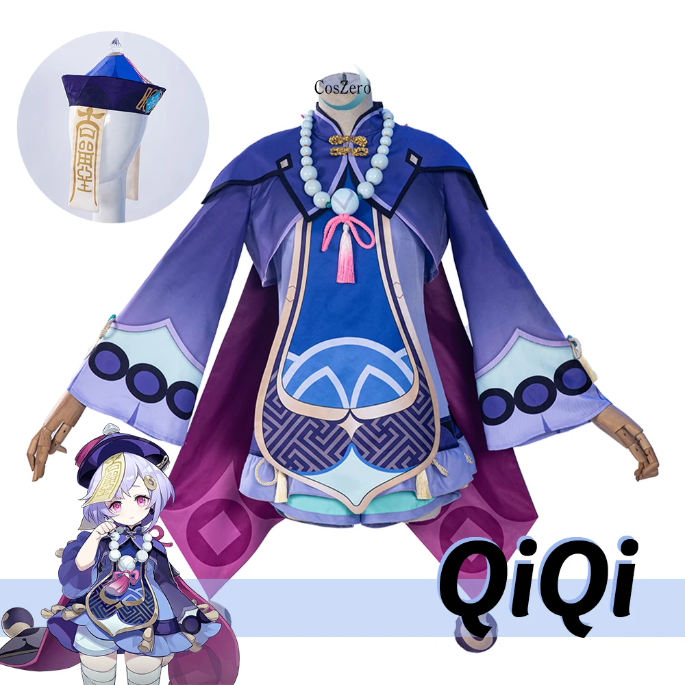 

QIQI косплей костюм игры Genshin воздействия в стиле зомби для девочек платья, топы, брюки с рисунком из аниме, набор аксессуаров, одежда на Хэллоу...