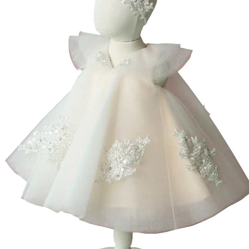 

Sequins Flower Baptism Dress for Baby Girls Boutique Cute First Bithday Party Christening Gown Kids Korean Princess Dresses 12M