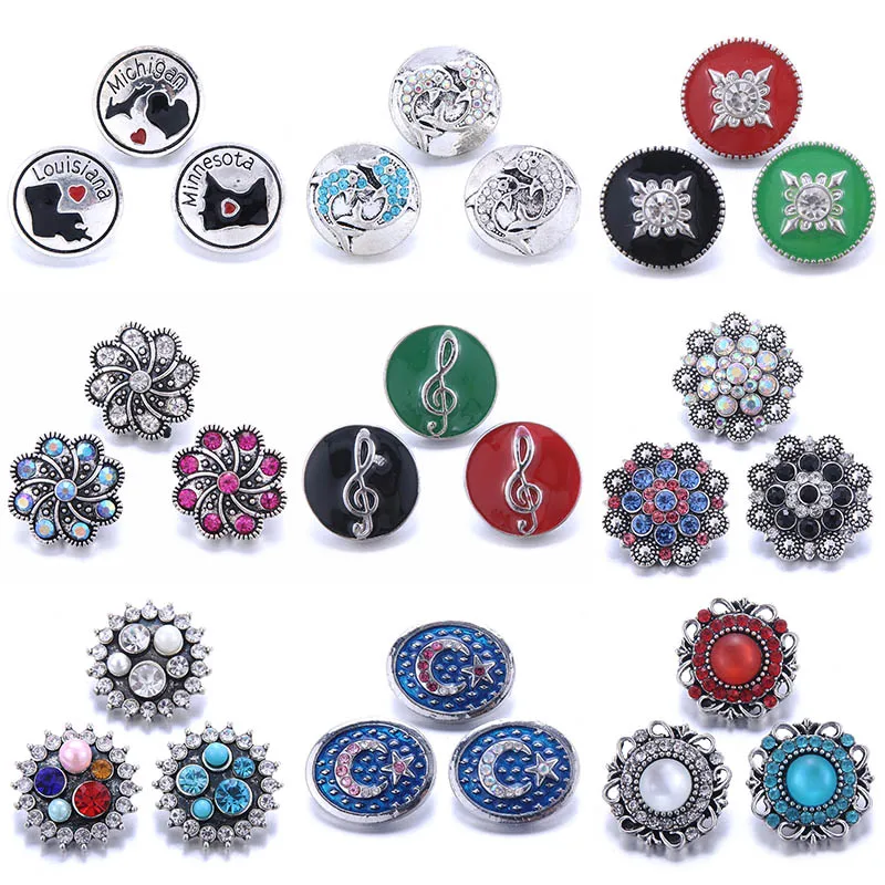 Boom Life 10pcs/lot Wholesale Snap Jewelry 18mm Buttons Mixed Rhinestone Metal Snaps for Bracelet Bangle | Украшения и аксессуары