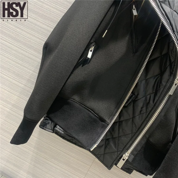 【HSY】 Новая Осенняя модная Женская Стеганая мотоциклетная куртка космическая хлопковая Лоскутная имитация двух частей ромбическое пальто с капюшоном 2 цвета