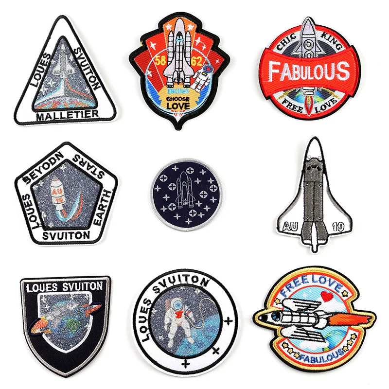 Нашивки на одежду с рисунком ракеты космоса астронавта вышитые значки