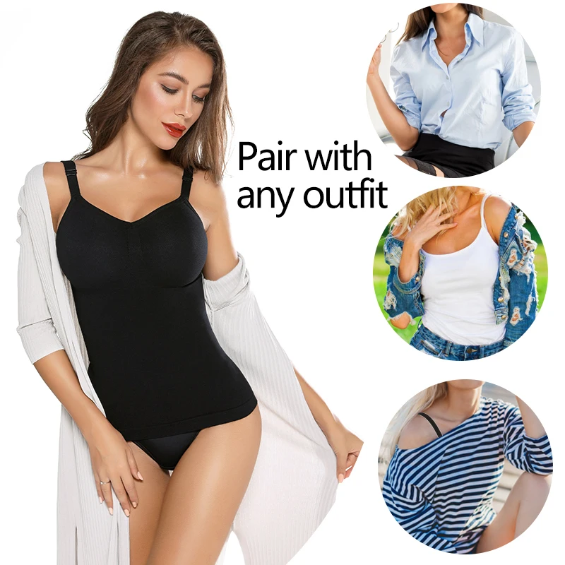 VASLANDA Women Camisoles Tank Tops Tummy Control Body Shaper Strapless Shapewear Sexy V-neck Crop Top Mujer Waist Trimmer Shirt