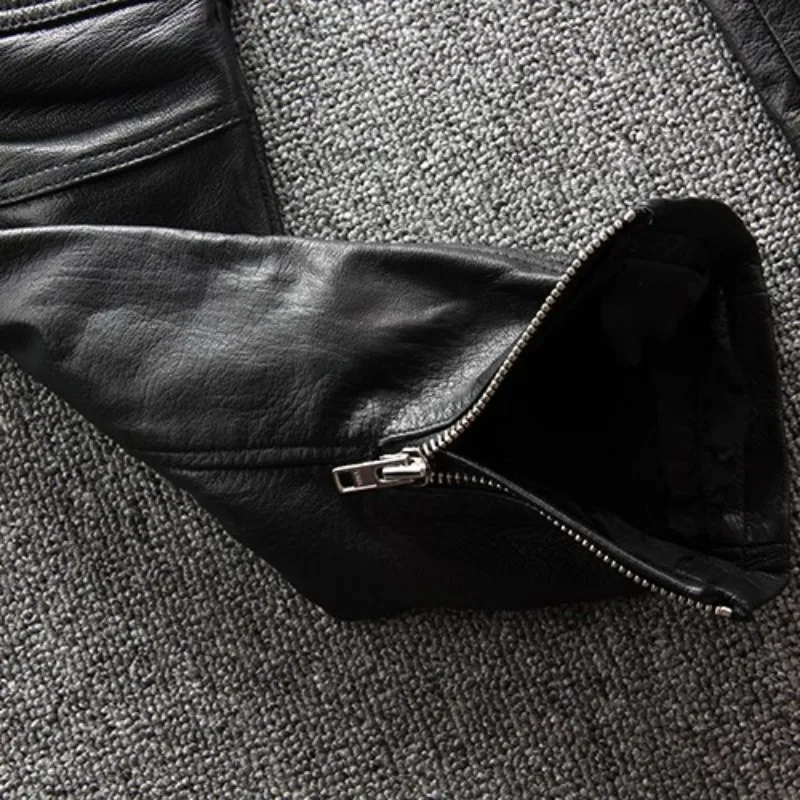 

Motorcycle 100% Genuine Leather Pants Men Brand Windproof Washed Sheepskin Slim Trousers Street Multi-Pocket Black Pants 4XL