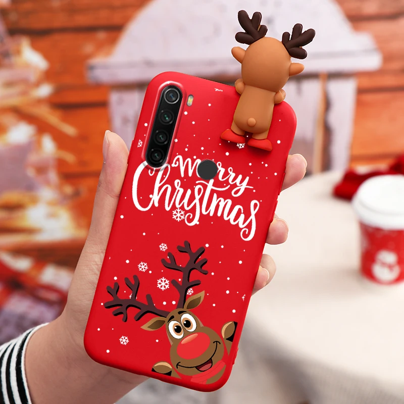 Силиконовый чехол с рождественским оленем для Xiaomi Redmi Note 8 T новогодней 3D куклой