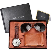 3pcsset mens gift set new fashion business quartz calendar wrist watch men glasses wallet set gift box drop shipping