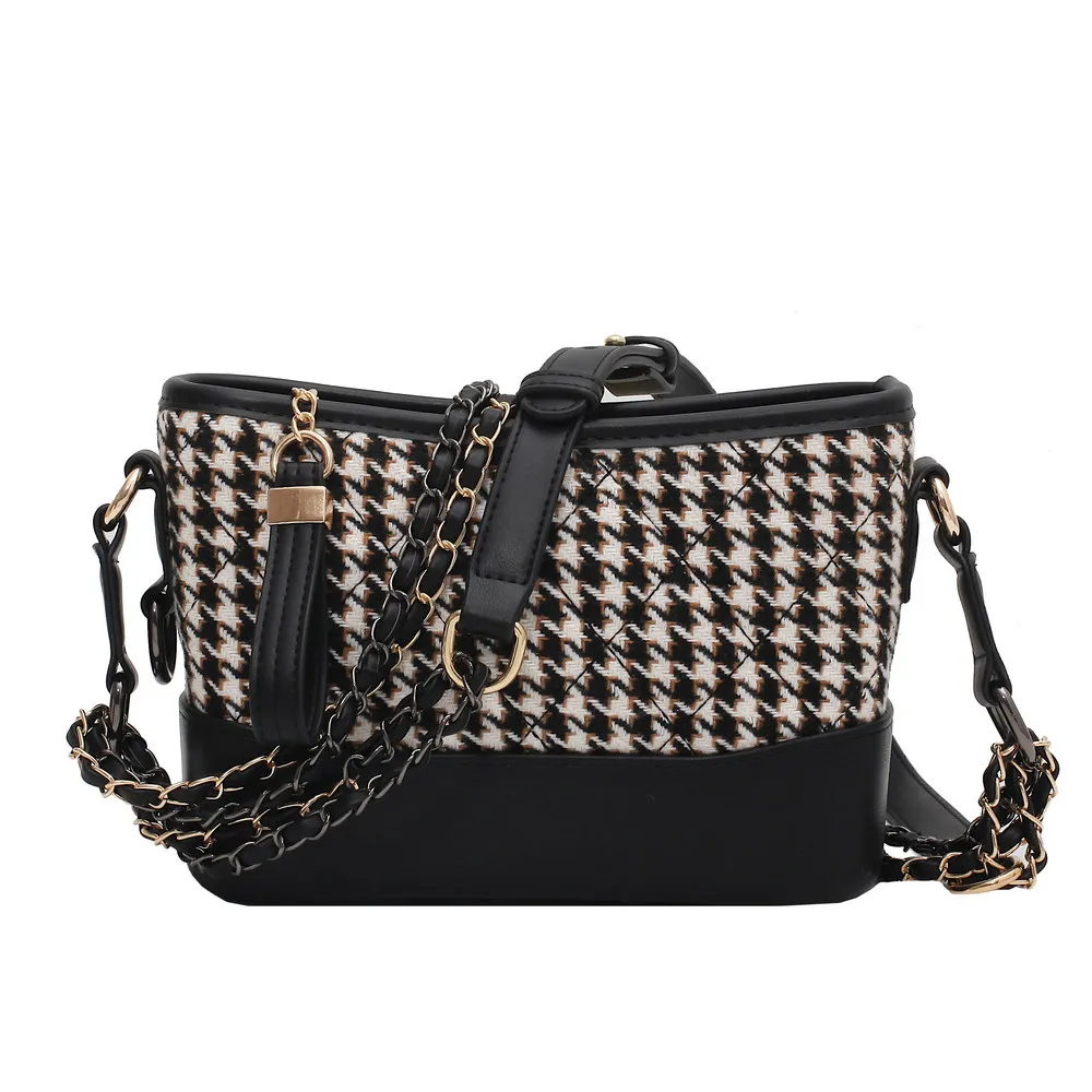 

New Luxury Women Shoulder Bag Designer Handbag Houndstooth Messenger Bag PU Leather Chain Crossbody Bag For Ladies
