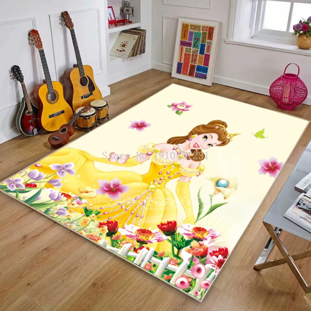 Buy Disney Princess Cinderella Rapunzel Belle Cartoon Carpet Living Room Bedroom Children Crawling Mat Game Toy Baby Girls Gift on