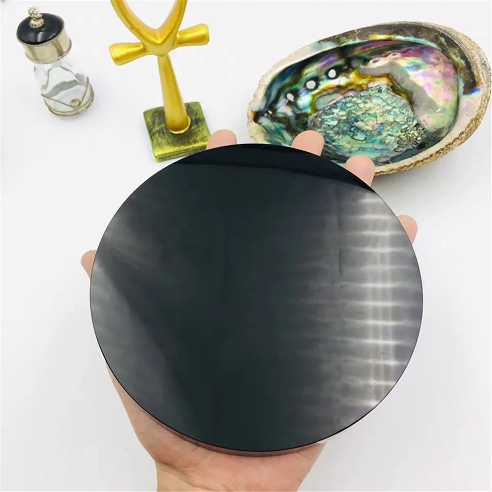 Природный Черный обсидиановый камень круглый диск круглая пластина fengshui зеркало