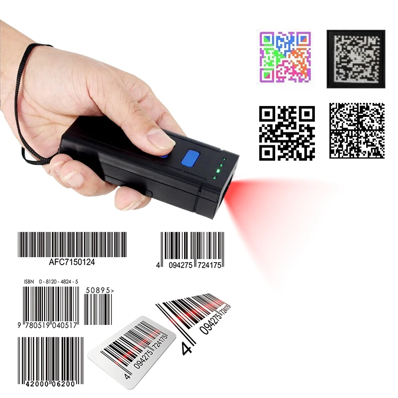 

Высокоскоростной сканер штрих-кода 1D/2D, сканер QR-кода, беспроводной ручной Bluetooth мини-сканер с поддержкой Android, IOS, Windows