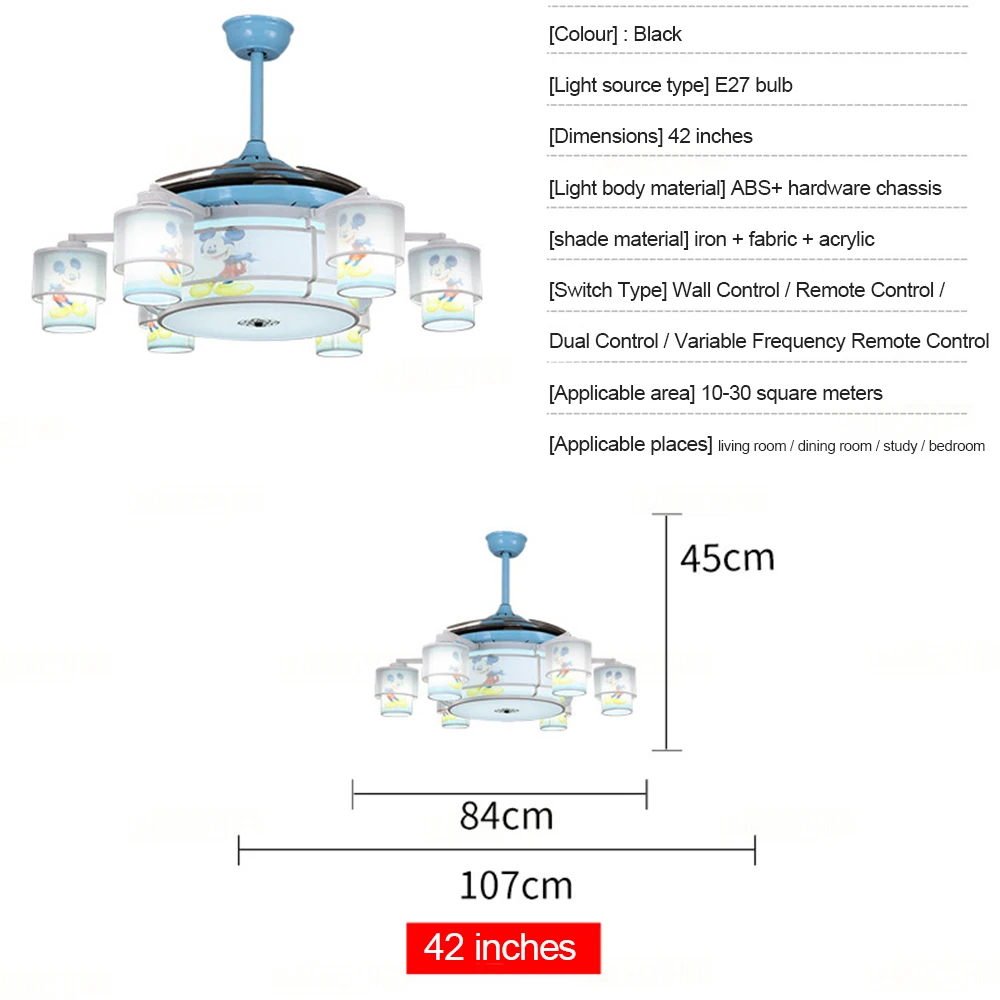 Светодиодный потолочный вентилятор с Микки Маусом детский подвесной Невидимый