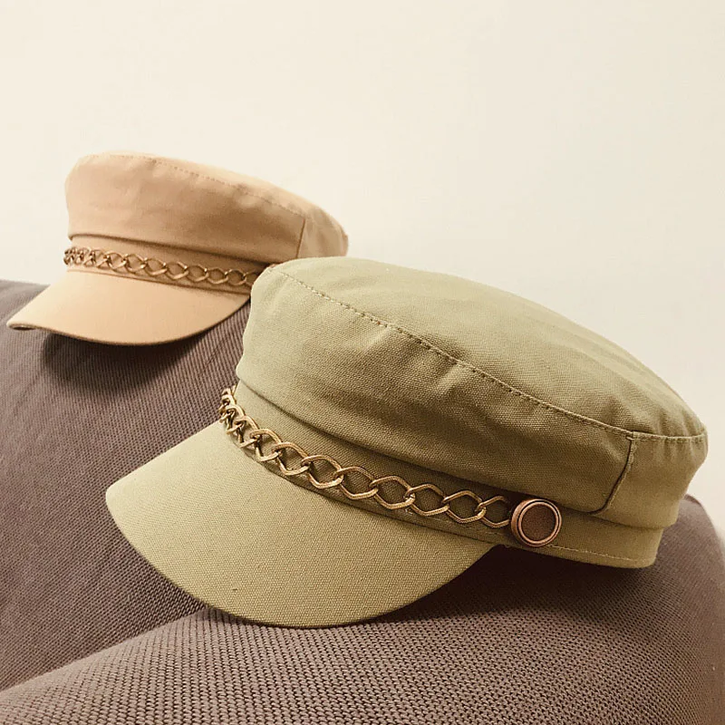 Женская кепка газетчика из 2020 натурального хлопка декорированная цепочкой берет