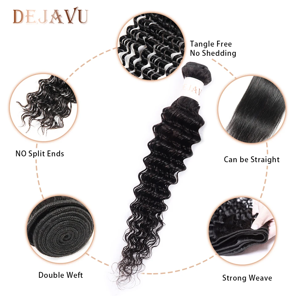 Dejavu Hair Deep Wave Brazilian Non Remy Human 4 Bundles With Lace Closure Free Part Extension | Шиньоны и парики
