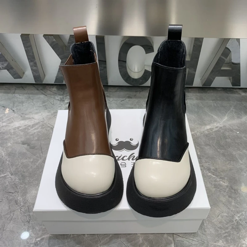 

Женские ботильоны челси Lisapie, осенне-зимние новые ботинки на платформе и высоком каблуке, мотоциклетные ботинки, повседневные модные теплые...