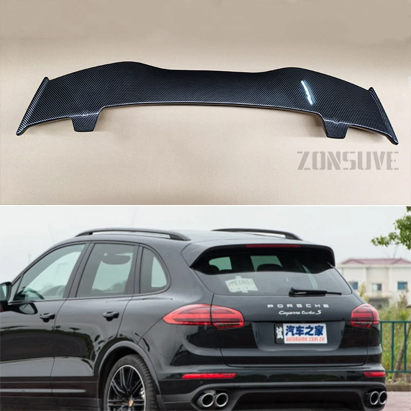

Подходит для Porsche Cayenne 2015-2020, спойлер из АБС-пластика, углеродного волокна, вид на крышу хэтчбека, заднее крыло, комплект аксессуаров