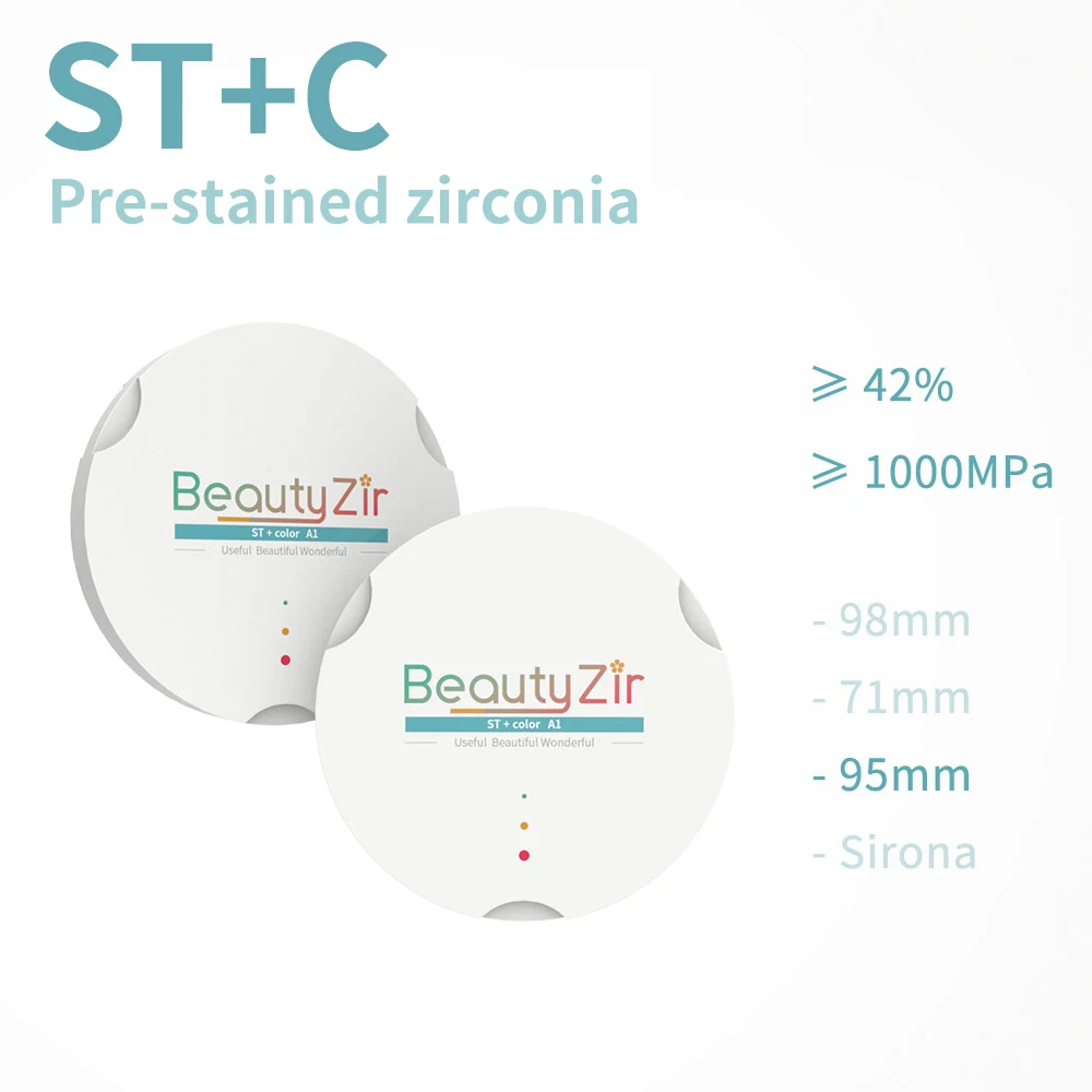 ST+pre-shaded Zirkon Zahn(95mm)(Thickness 18mm)  Beautyzir Color zirconia disc cad cam A1-D4 preshade dental zirconia