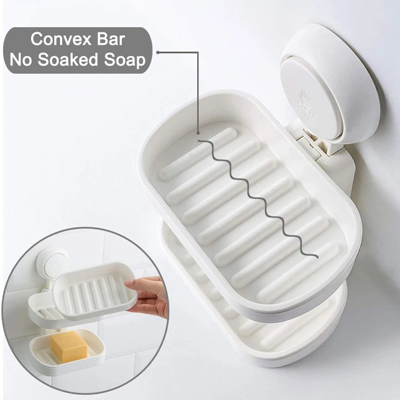 Double-Layer Soap Dish Suction Cup Shower Rack Powerful Bathroom Box No Perforation Drainage Design | Дом и сад
