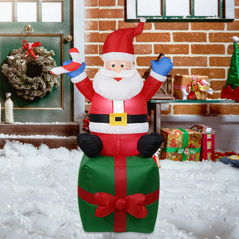 

Christmas Inflatable Model Santa Sits on The Green Gift Bag with Light for Garden Lawn Xmas Party Decoration Stake Props Toys