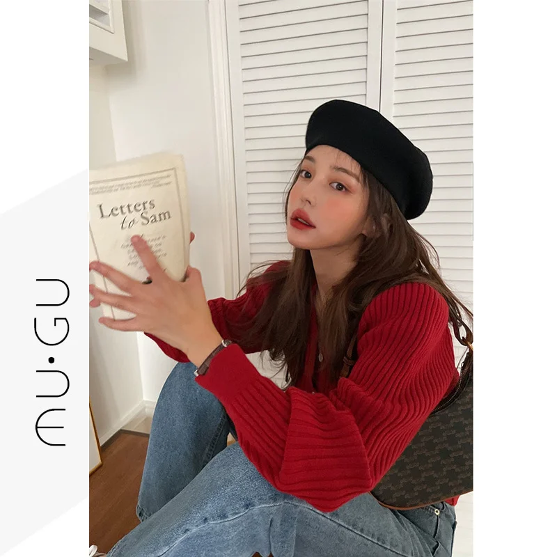 

Женский трикотажный кардиган, красный короткий свитер на осень/зиму