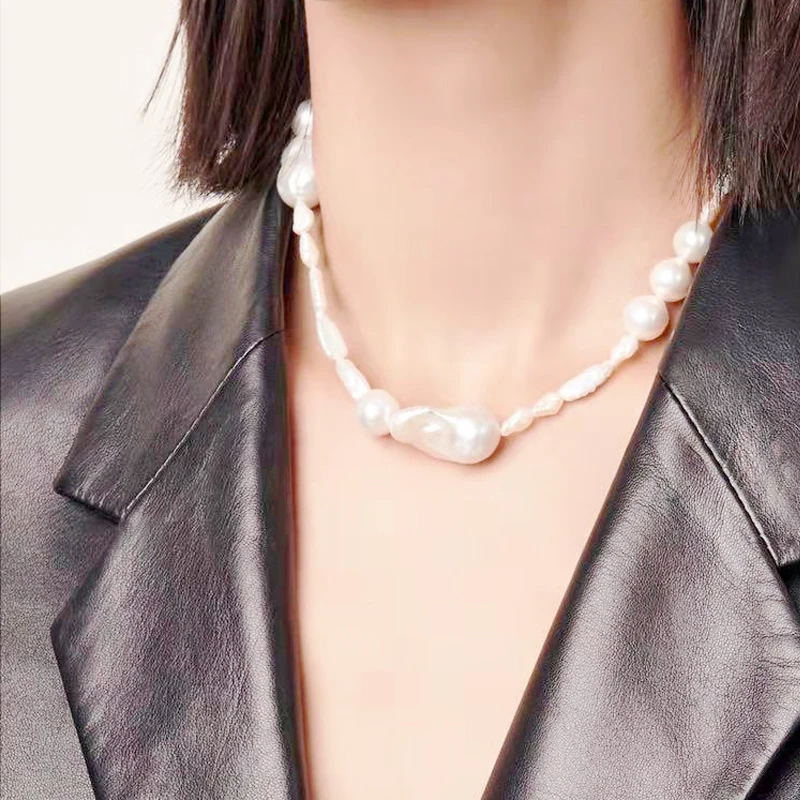 Женское короткое ожерелье с пресноводным жемчугом в стиле барокко|Колье| |