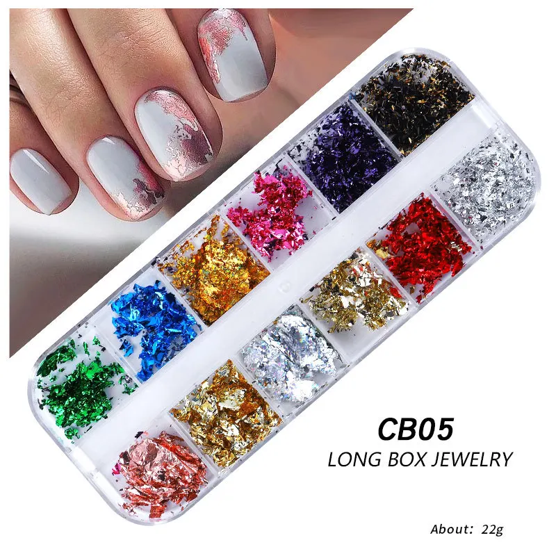 

12Grid Tin Foil Paper Nails Glitter Sequins Irregular Aluminum Gold Red Design Nail Glitter Nail Art Decoration Accessories CB05