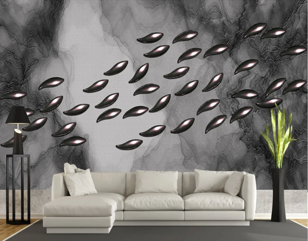Custom mural wallpaper 3D5D8D Nordic abstract texture metal wrought iron fish modern decorative painting background wall |