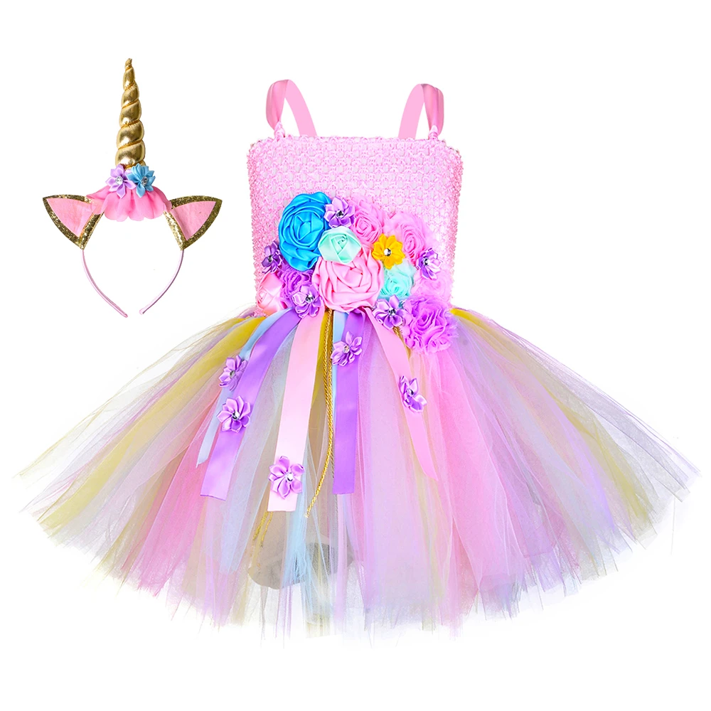 Платья с радужным единорогом для девочек Рождественский костюм Детские костюмы