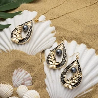 sophiaxuan hawaiian jewelry sets plumeria dangling drop pearl earrings flower polynesian fashion gold plated necklace for women