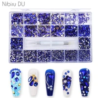 wholesale blue nail art rhinestone set multi shape crystal flatback glass diamond sapphire fancy nail decoration 10920pcs