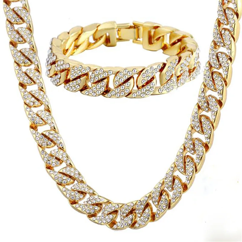 1 компл. кубинское ожерелье-цепочка браслет со льдом проложенные стразы CZ