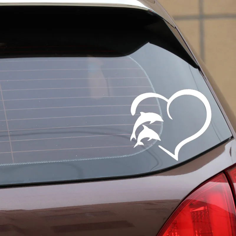 

Car Stickers Heart-shaped Dolphin Bottlenose Bottlenose River Ocean PVC Car Decoration Stickers Creative Black/white, 15cm*13cm