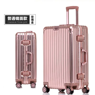 Rose gold Роскошный Высокое качество из алюминиево-магниевого сплава, 20/24/26/29 дюймов Размер прокатки Чемодан фирменный туристический чемодан на вращающихся колесиках - Цвет: Rose gold