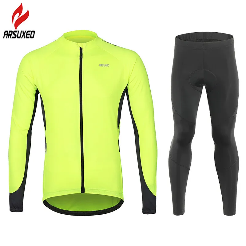 

ARSUXEO 5 Colors Men's Cycling Clothing Set Long Sleeve Reflective Breathable Cycling Jersey Set Cycle Jersey Pants Bike Uniform