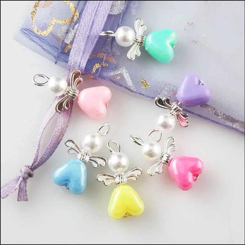 24 новые амулеты ангелы Тибетский Серебряный тон крылья Смешанные акриловые