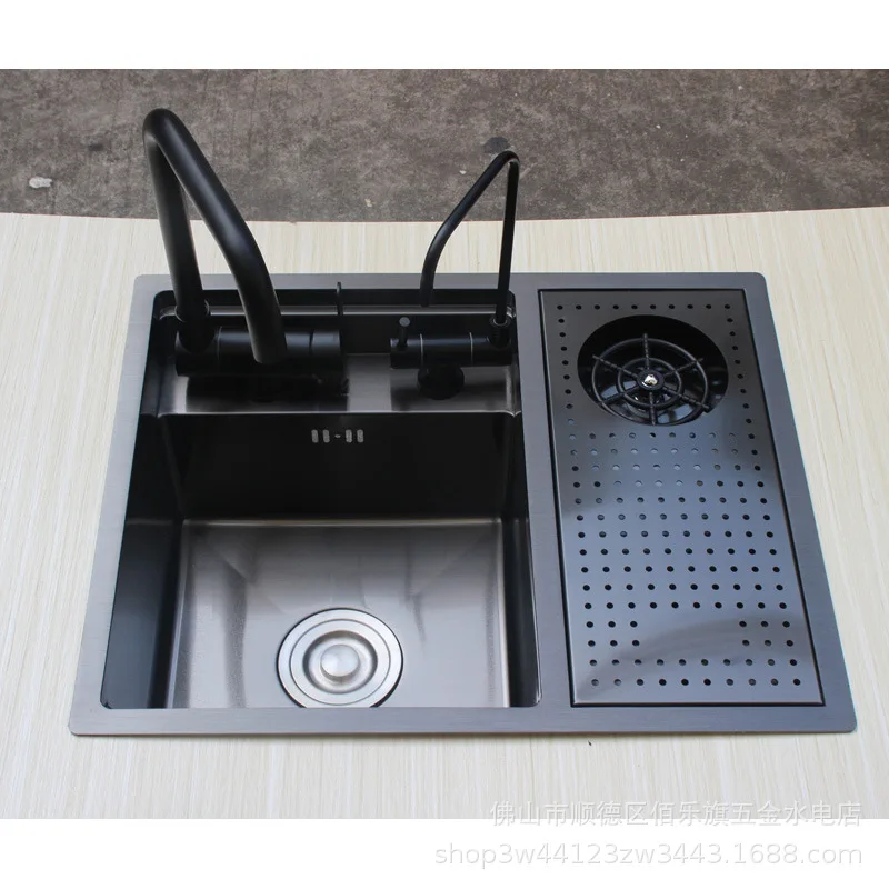 Fregadero oculto manual de acero inoxidable Nano 304, lavamanos de cocina, taza engrosada, negro