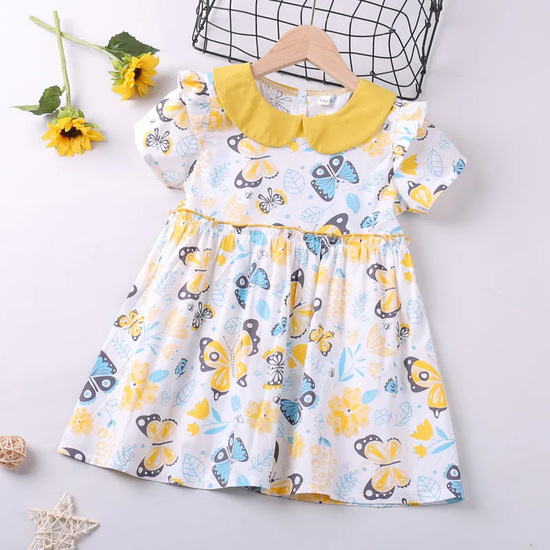 

Summer 2021 New Arrivals Girls Summer Style Dress Short Sleeve O Neck Print Butterfly Cute A-Line Girl Cake Dress 0-2T