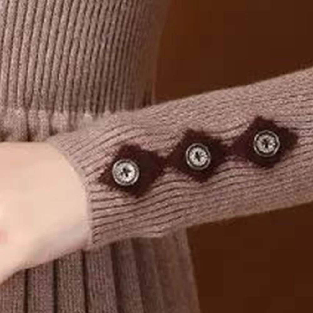 

Plush / No Plush autumn / winter new lace up skirt women's medium length bottom knitted dress