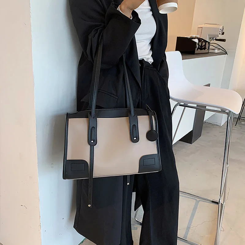 

Simple Lady High-Capacity Shopping Tote Bags Panelled Fashion Women Big Shoulder Bags Female Portable Subaxillary Bag Purses Sac