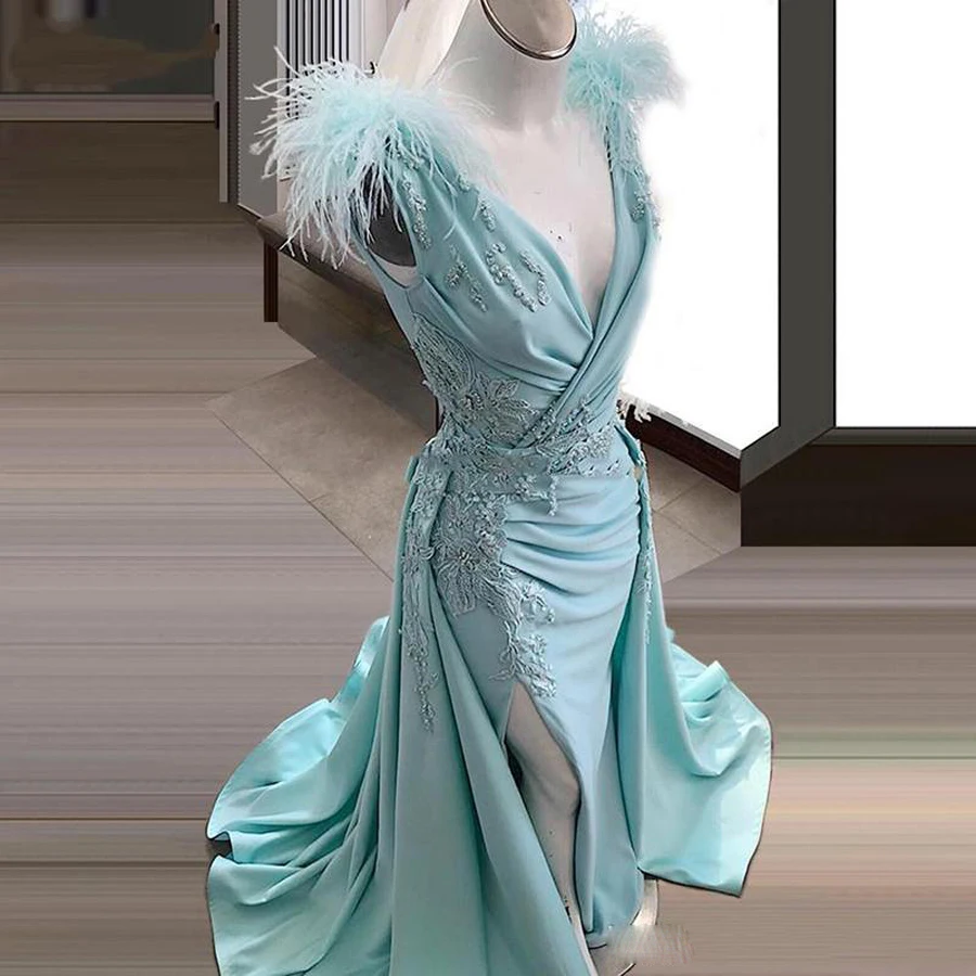 

Abendkleider 2021 Русалка мятно-зеленого цвета платье для выпускного вечера с расширенным съемным подолом, сексуальные высокие сбоку Разделение дл...