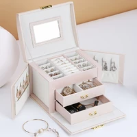 double leather jewelry box storage box earrings bracelet necklace ring display case double layer portable jewelry organizer