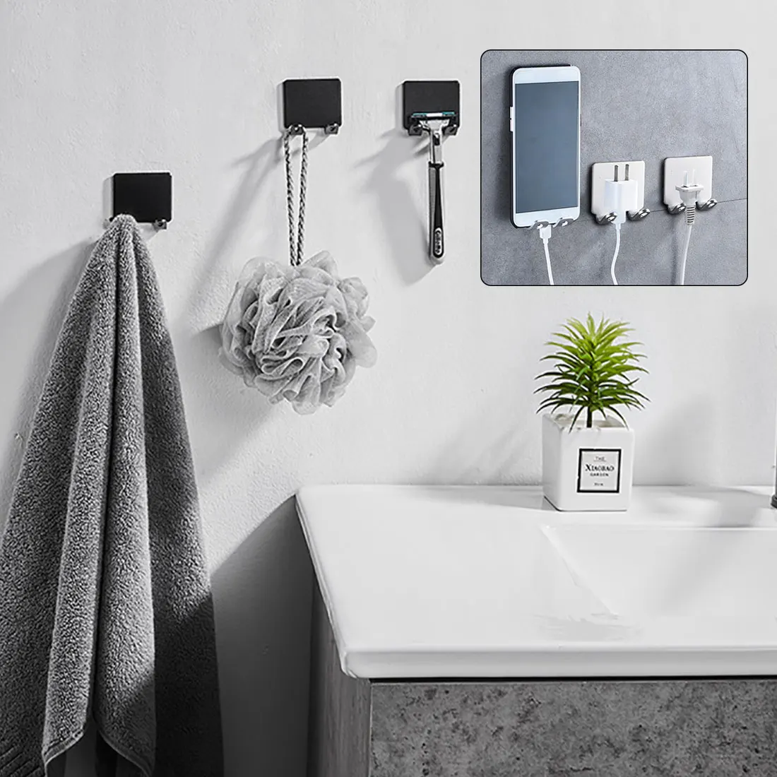 

2/3pcs Bathroom Accessories Storage Hook Shelf Razor Rack Wall-mounted Men's Razor Punch Free Hook Organizer Bathroom Razor Rack