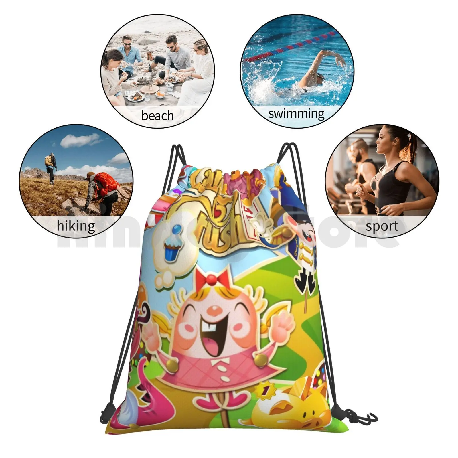 Tiffi And Friends Candy Crush Backpack Drawstring Bags Gym Bag Waterproof Candy Crush Saga Tiffi Games Apps Didi images - 6