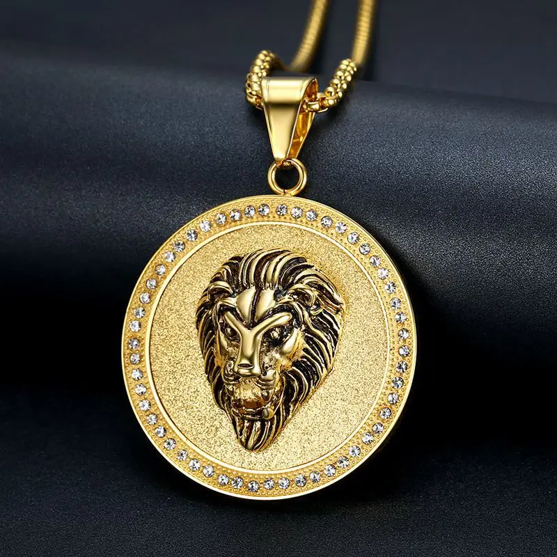 Мужская цепочка с подвеской в виде головы льва из нержавеющей стали | Украшения и