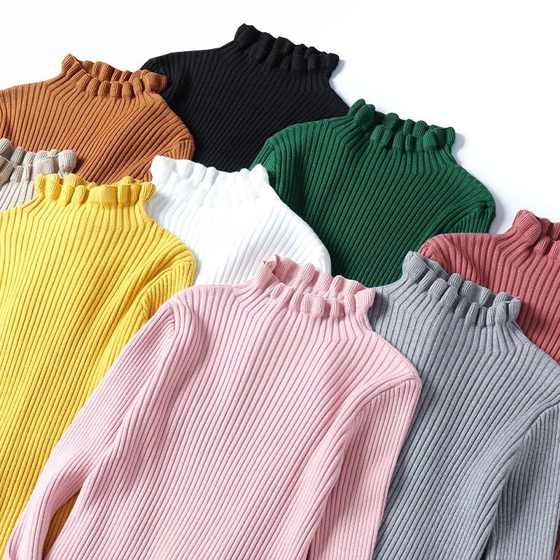 

2020 Fall Winter Sweater Ruffles Half Turtleneck Women Sweaters Solid Female Slim Sexy Knitted Thick Pullovers Pink White Green