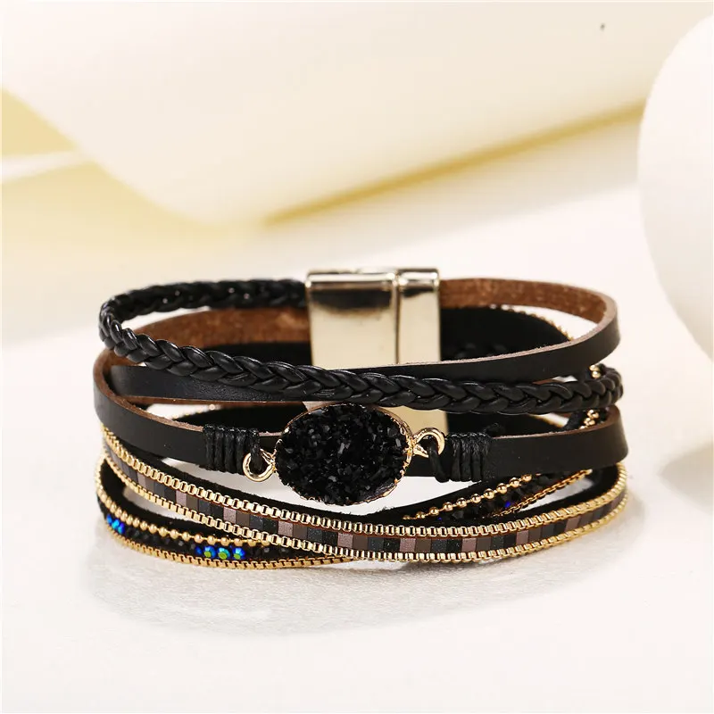 Женский винтажный браслет IF YOU новый многослойный кожаный с камнями и