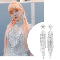 mengjiqiao korean new luxury flower crystal drop earrings for women elegant rhinestone tassel long pendientes party jewelry