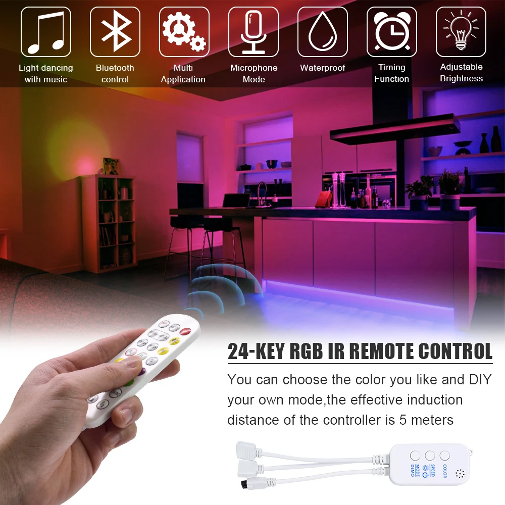 

Light Strip Led Light Strip RGB 32.8ft Tape Light 300 LEDs Light Strip Smart SMD5050 Waterproof Music Sync Color Changing[US-W]